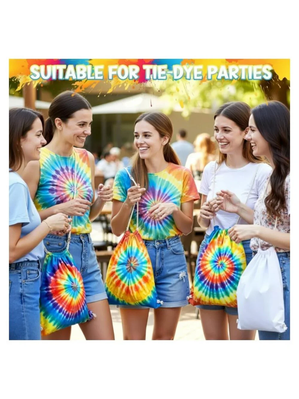Cotton Drawstring Bags 12 Pack Tie Dye DIY Craft Gym Backpacks